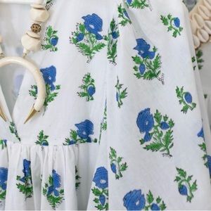 EUC Saule Parc Blue and White Floral Printed Short Sleeve Blouse- Size M